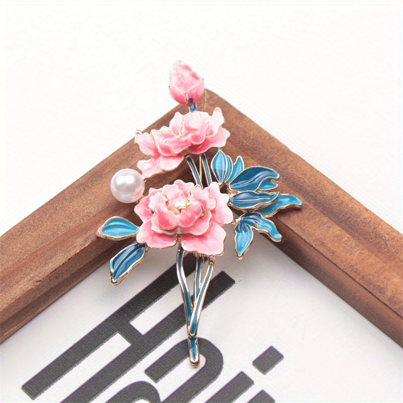 Peony Brooch Enamel Pin for Women Chinese-Inspired Floral Jewelry for Coats and Outfits