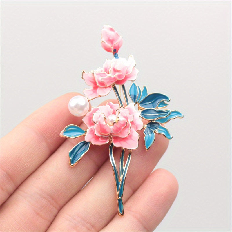 Peony Brooch Enamel Pin for Women Chinese-Inspired Floral Jewelry for Coats and Outfits