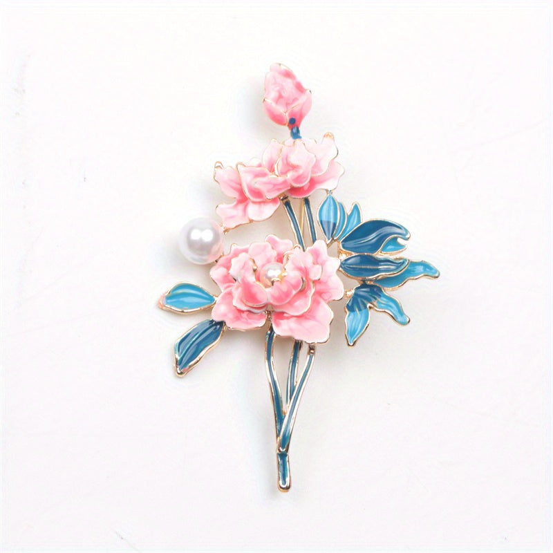 Peony Brooch Enamel Pin for Women Chinese-Inspired Floral Jewelry for Coats and Outfits