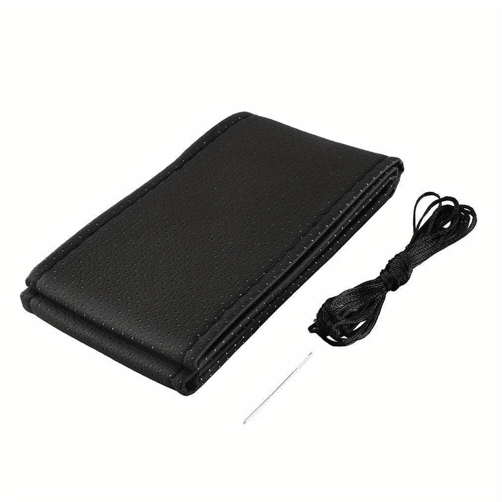 Car Steering Wheel Cover PU Leather DIY Sewing Kit Black Red Stitching