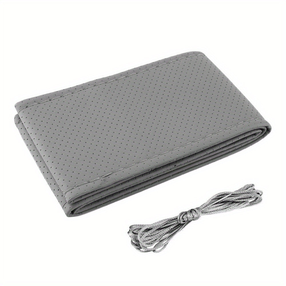 Car Steering Wheel Cover PU Leather DIY Sewing Kit Black Red Stitching