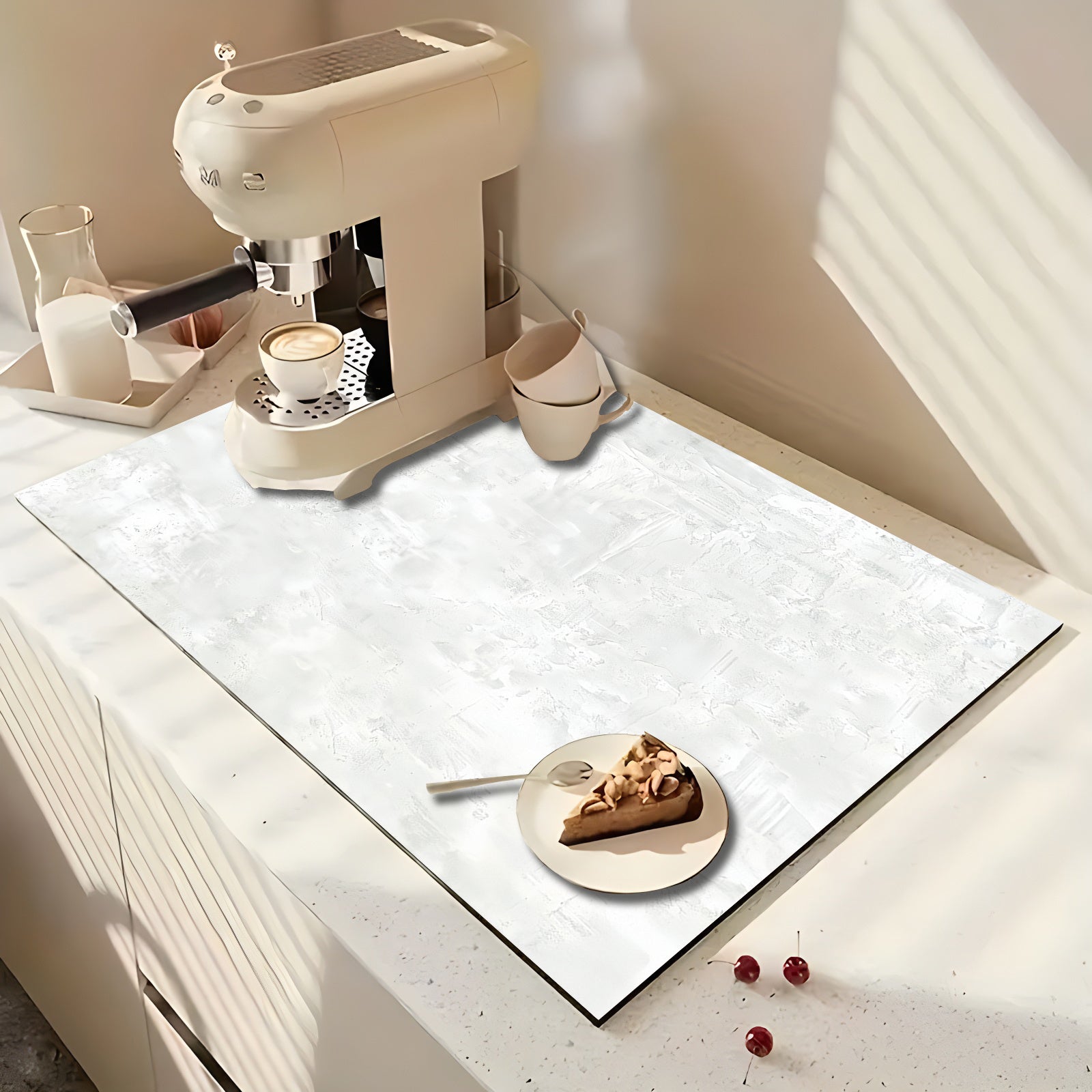 Non-Slip Marble Texture Dish Drying Mat Polyester Absorbent Kitchen Countertop Pad