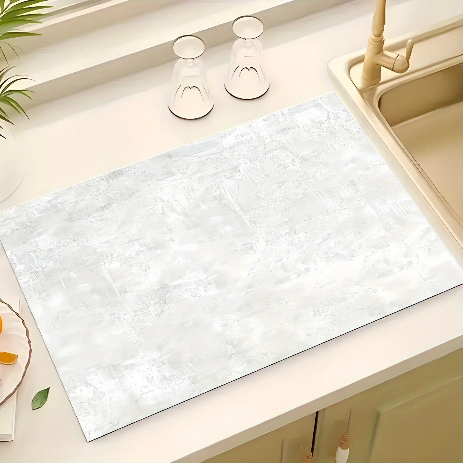Non-Slip Marble Texture Dish Drying Mat Polyester Absorbent Kitchen Countertop Pad