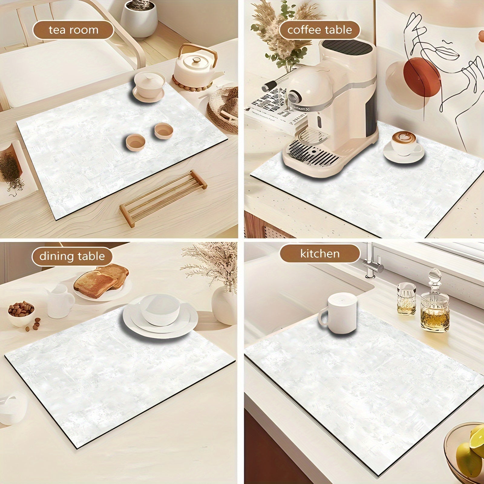 Non-Slip Marble Texture Dish Drying Mat Polyester Absorbent Kitchen Countertop Pad