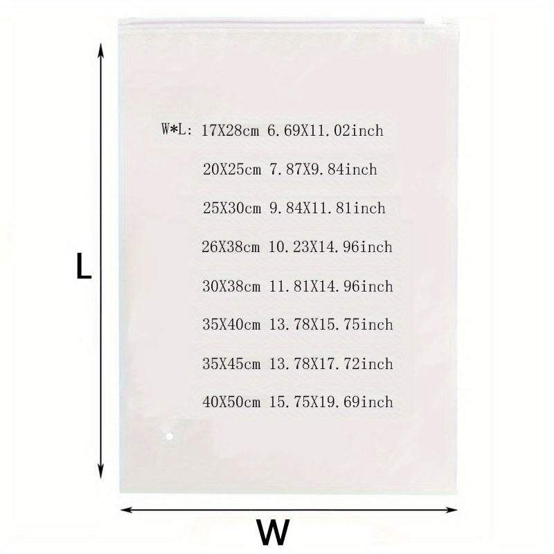 Zippered Plastic Storage Bags for Clothing Frosted Transparent Self-Sealing Pouches Multiple Sizes 10-50pcs