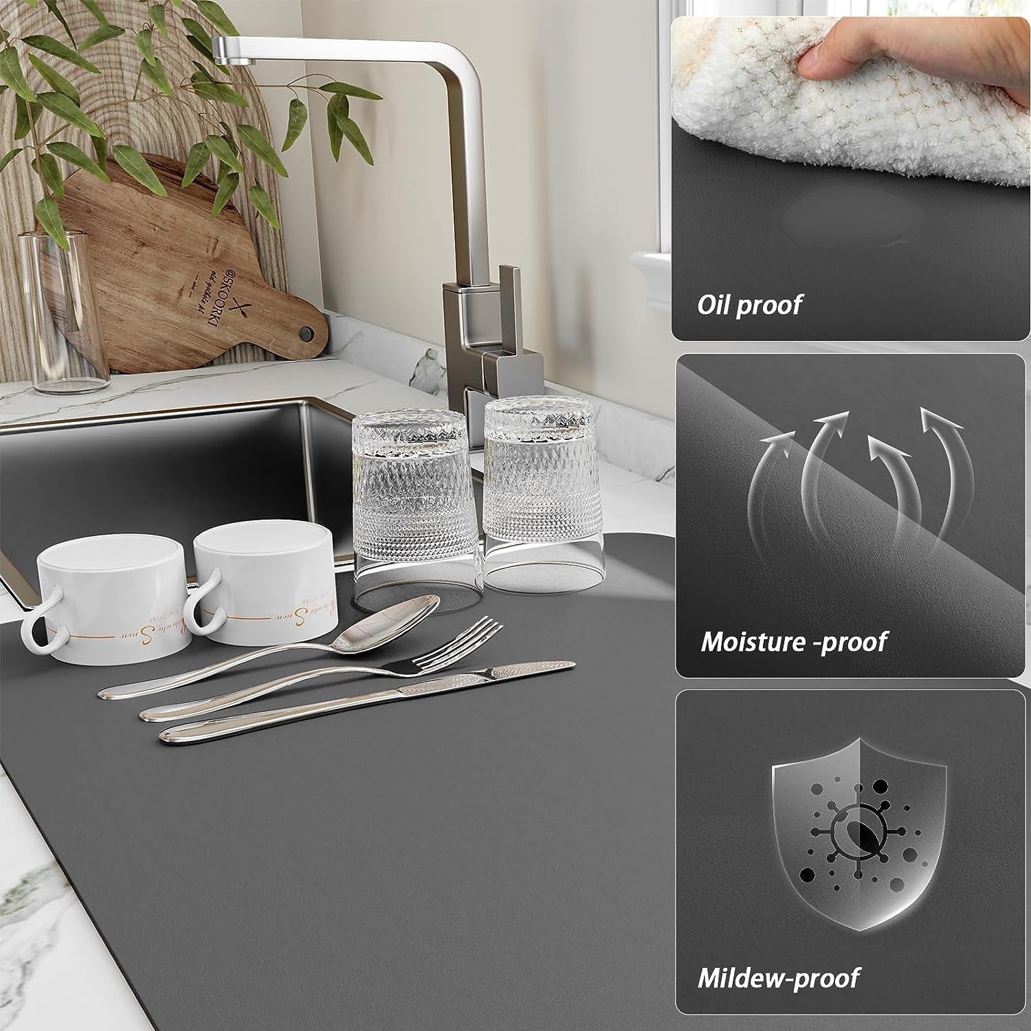 Waterproof Kitchen Dish Drying Mat with Heat-Resistant Anti-Slip Backing