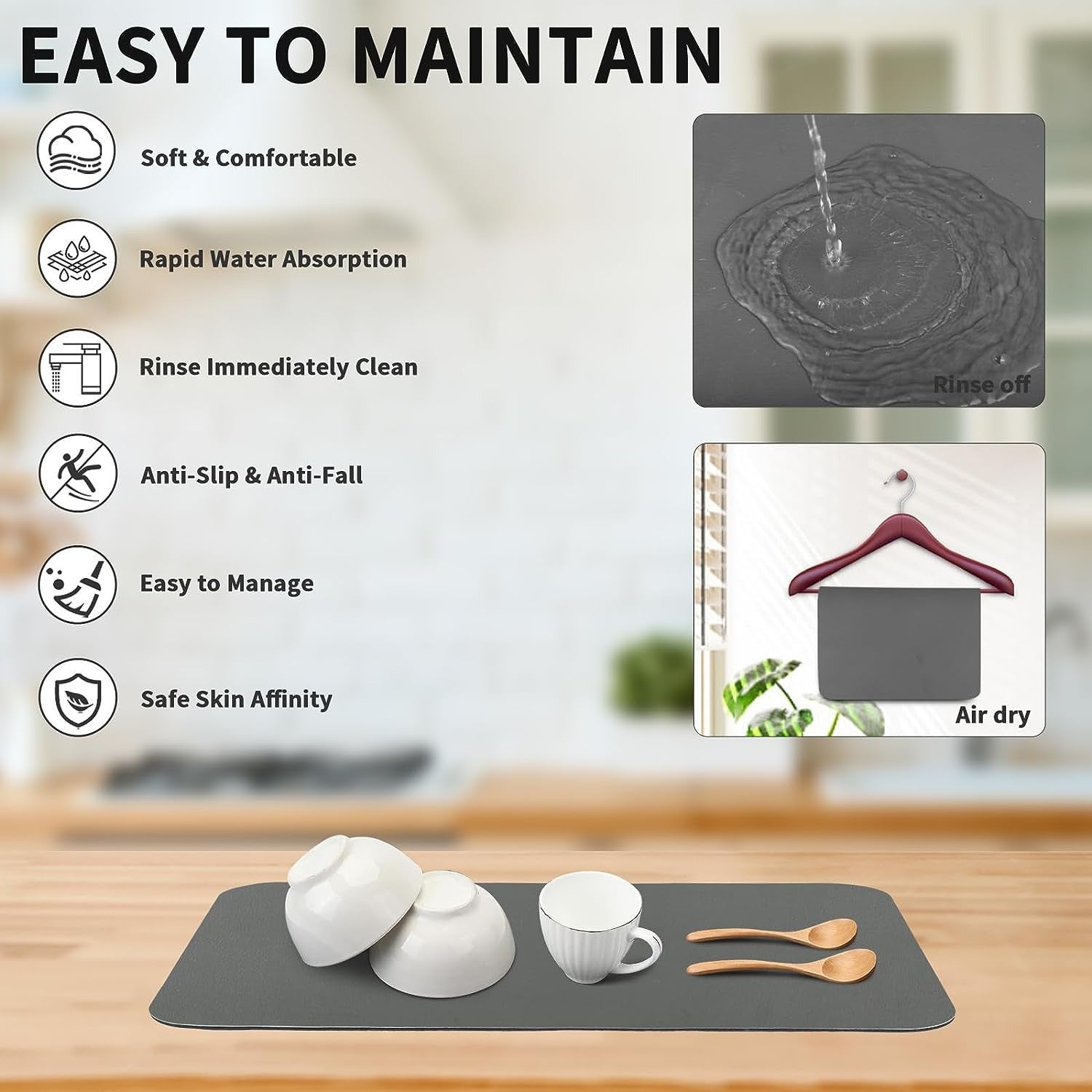 Waterproof Kitchen Dish Drying Mat with Heat-Resistant Anti-Slip Backing
