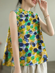 Plus Size Sleeveless Print Mock Neck Tank Top Casual Loose Summer Women's Clothing