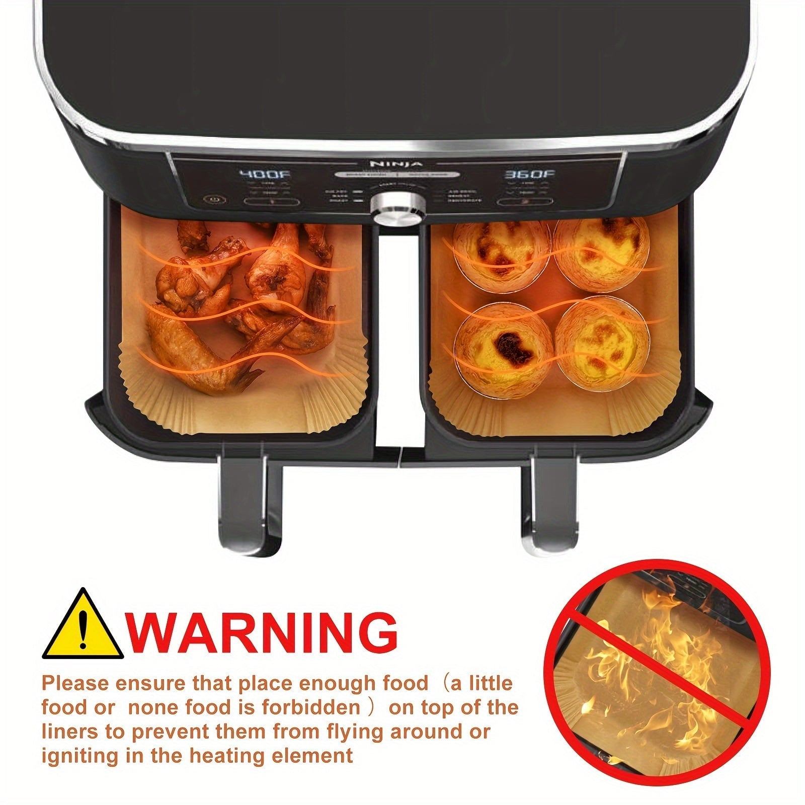 50/100 dona toʻgʻri burchakli qogʻoz qoplami, havo fritözlari uchun, yopishmaydigan pechda pishirish uchun