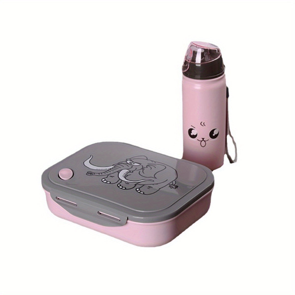 Elephant Theme Portable Bento Lunch Box Set With 400ml Water Bottle And Spoon