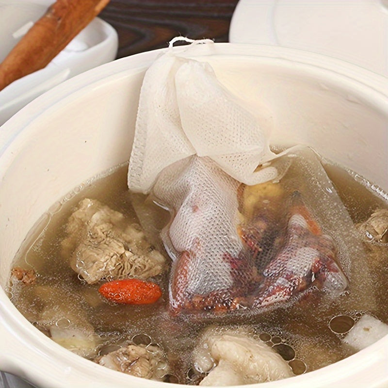 100 ta qayta ishlatiladigan muslin ipli sup bag'lari to'plami - ovqat uchun xavfsiz ziravorlar infuzer filtri paketlari, pishirish, suyak bulyoni, Xitoy tibbiyoti, choy - oshxona uchun zarur aksessuarlar