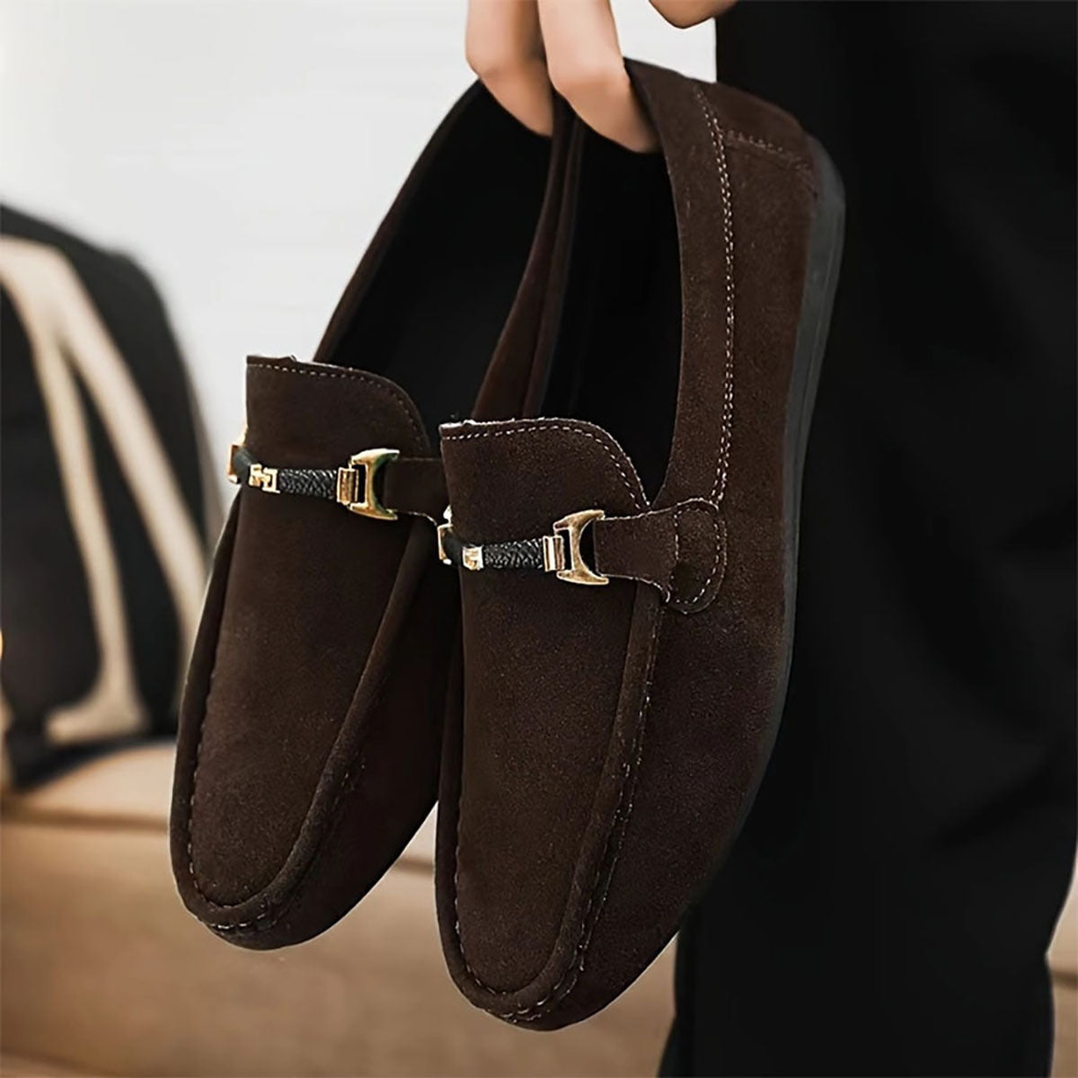 Men's Solid Color Penny Loafers Rubber Sole Slip-On Casual Shoes for Outdoor Walking and Driving