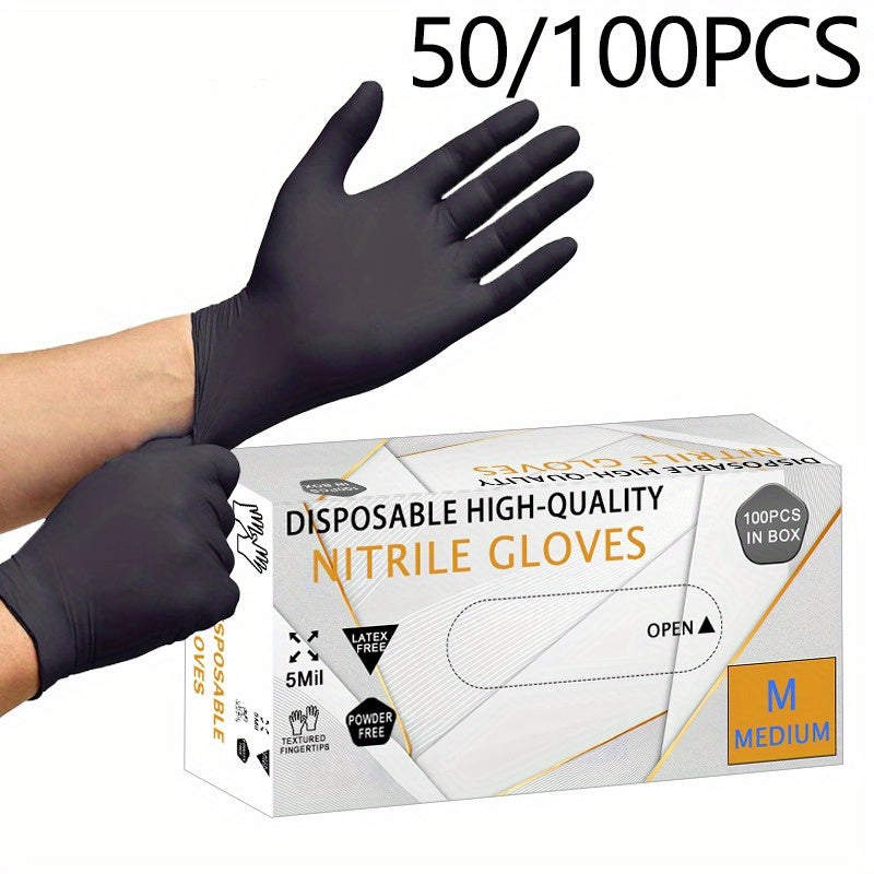Black Nitrile Disposable Gloves 50 or 100 Pack, 5 Mil Thick, Latex-Free, Versatile