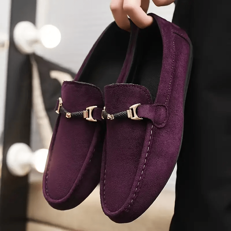 Men's Solid Color Penny Loafers Rubber Sole Slip-On Casual Shoes for Outdoor Walking and Driving