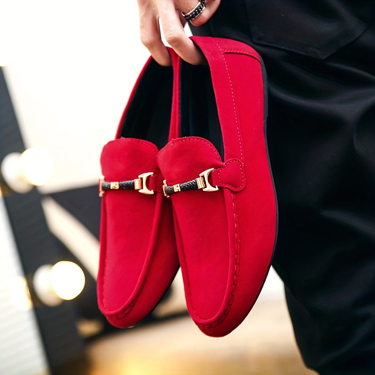 Men's Solid Color Penny Loafers Rubber Sole Slip-On Casual Shoes for Outdoor Walking and Driving