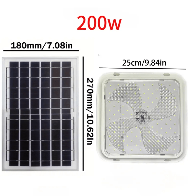 Luz de techo LED solar de 200W, regulable, control remoto, interior y exterior, blanca