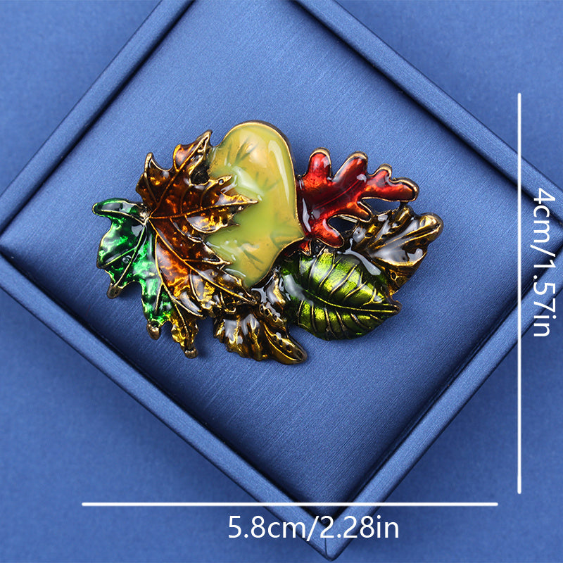 Antik uslubdagi emal yaproq brosh pin vintage zargarlik ayollar uchun qorong'u tonlarda