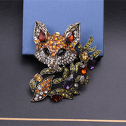 Retro Fox Brooch with Rhinestones Animal Accessory for Blazers and Outerwear