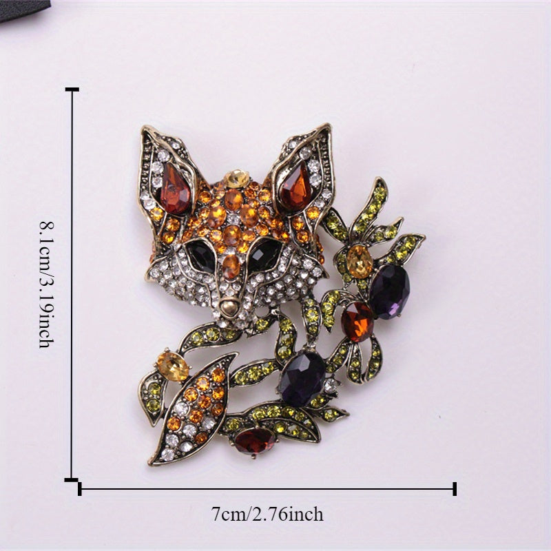 Retro Fox Brooch with Rhinestones Animal Accessory for Blazers and Outerwear
