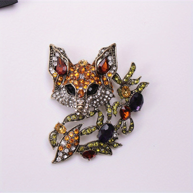Retro Fox Brooch with Rhinestones Animal Accessory for Blazers and Outerwear