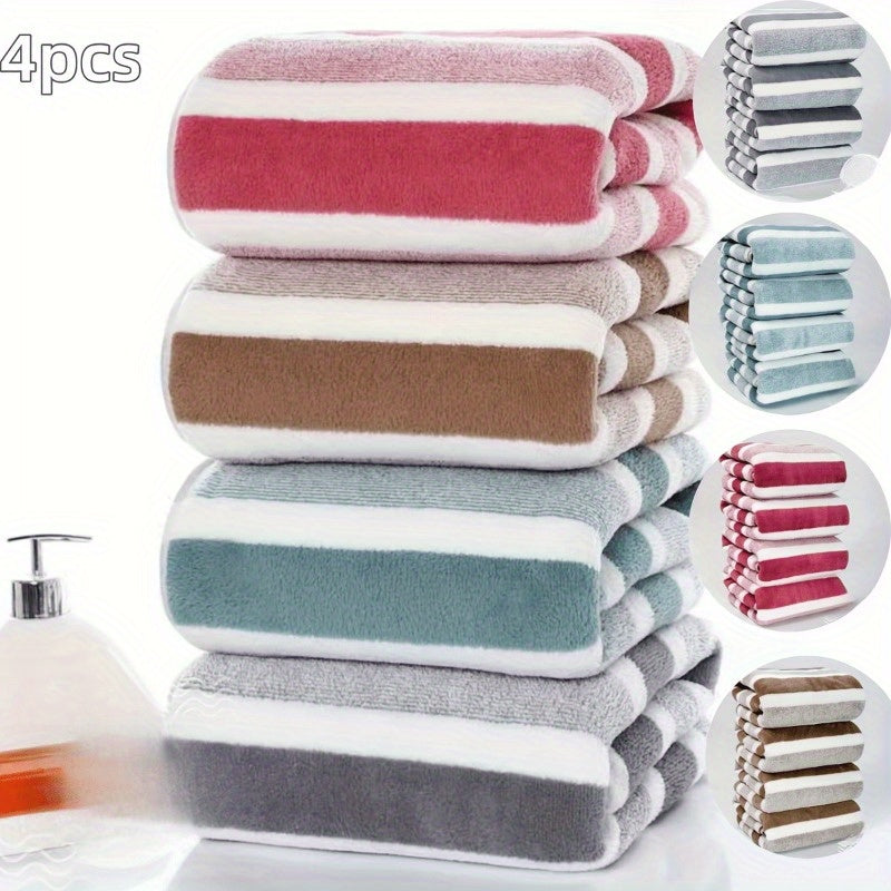 4-Piece Striped Quick-Dry Ultra-Soft Bath Towel Set Skin-Friendly