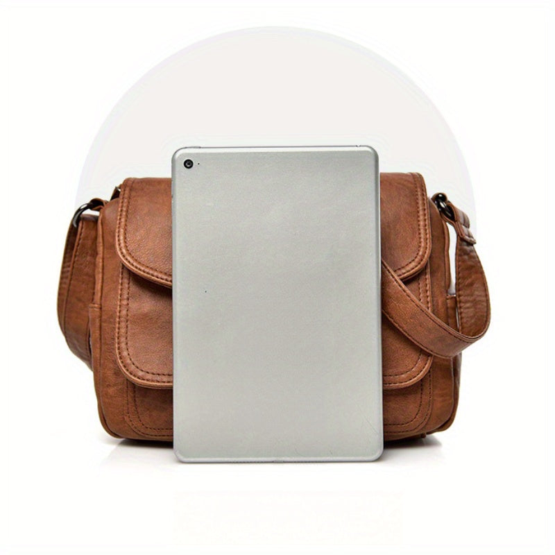 Women's Brown Retro Crossbody Bag with Adjustable Strap and Multiple Compartments