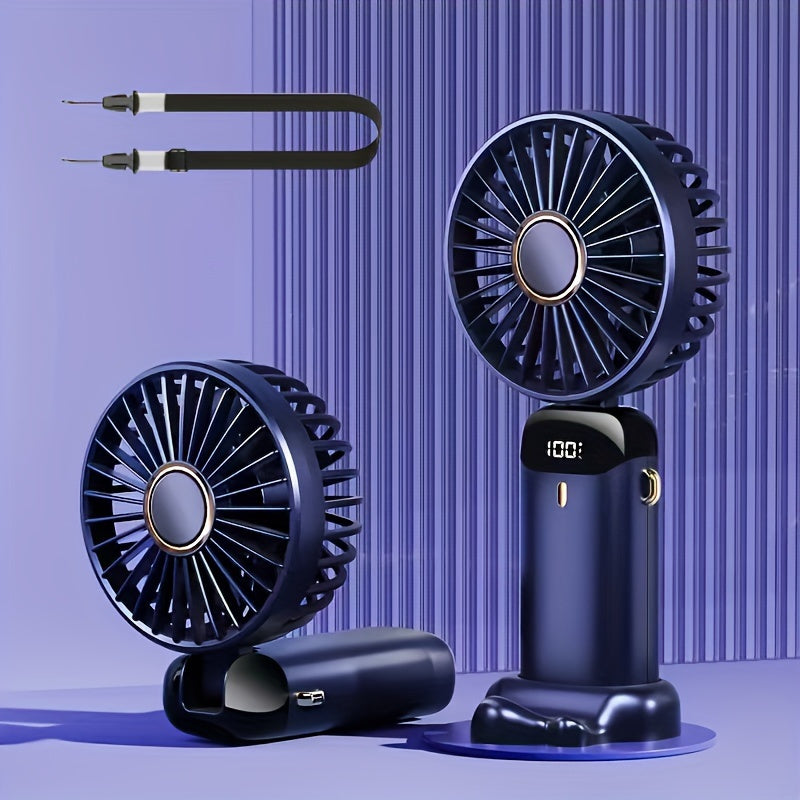 Тихий портативный вентилятор с шнурком, перезаряжаемый через USB, складной для путешествий внутри и снаружи.