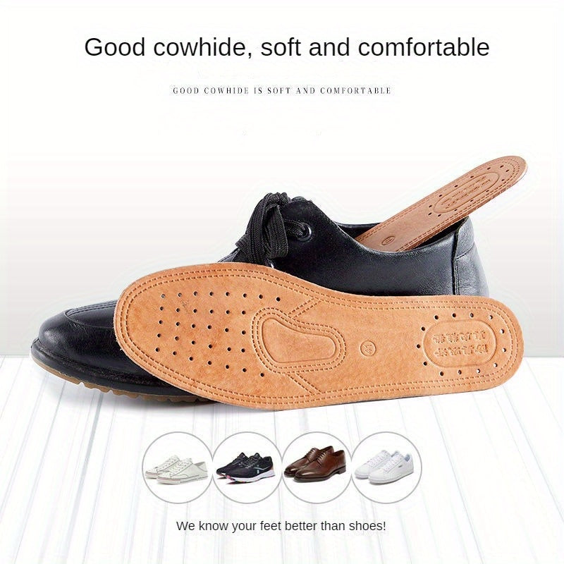 Unisex Leather Shoe Insoles Breathable Odor-Resistant Footbeds for Casual and Sports Shoes