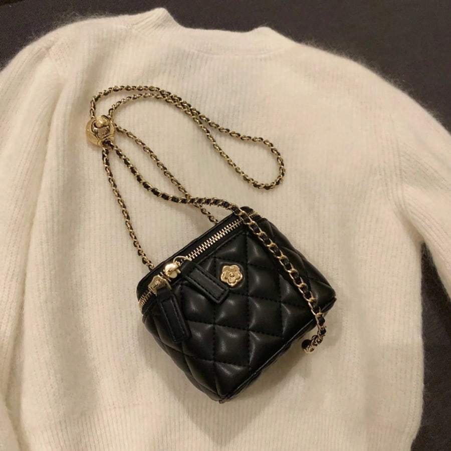 Bolso de hombro mini de invierno para mujer, bolso de caja con cadena en forma de rombo en cuero PU