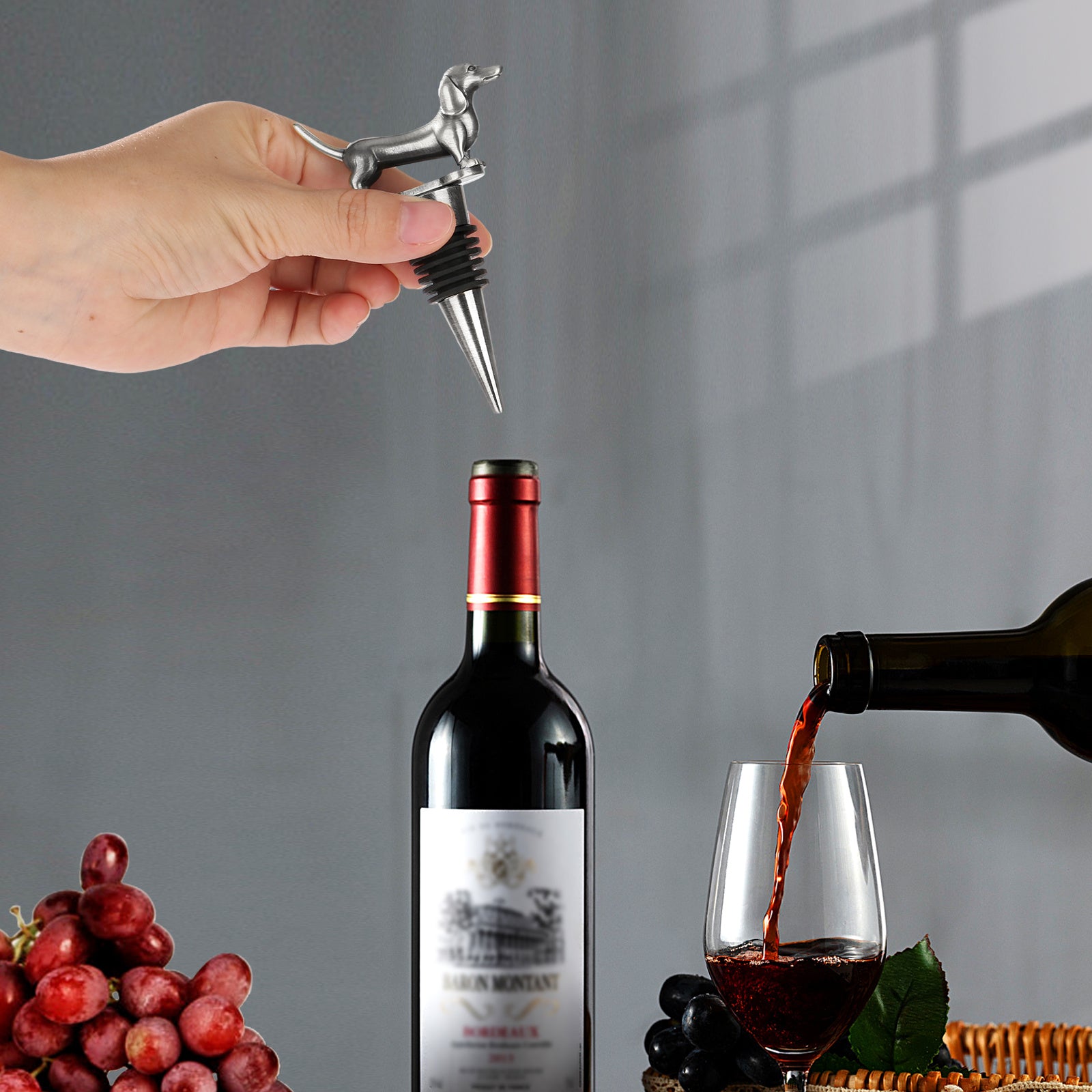 Red Wine Stopper Dachshund-Shaped Party Accessory for Birthdays Holidays