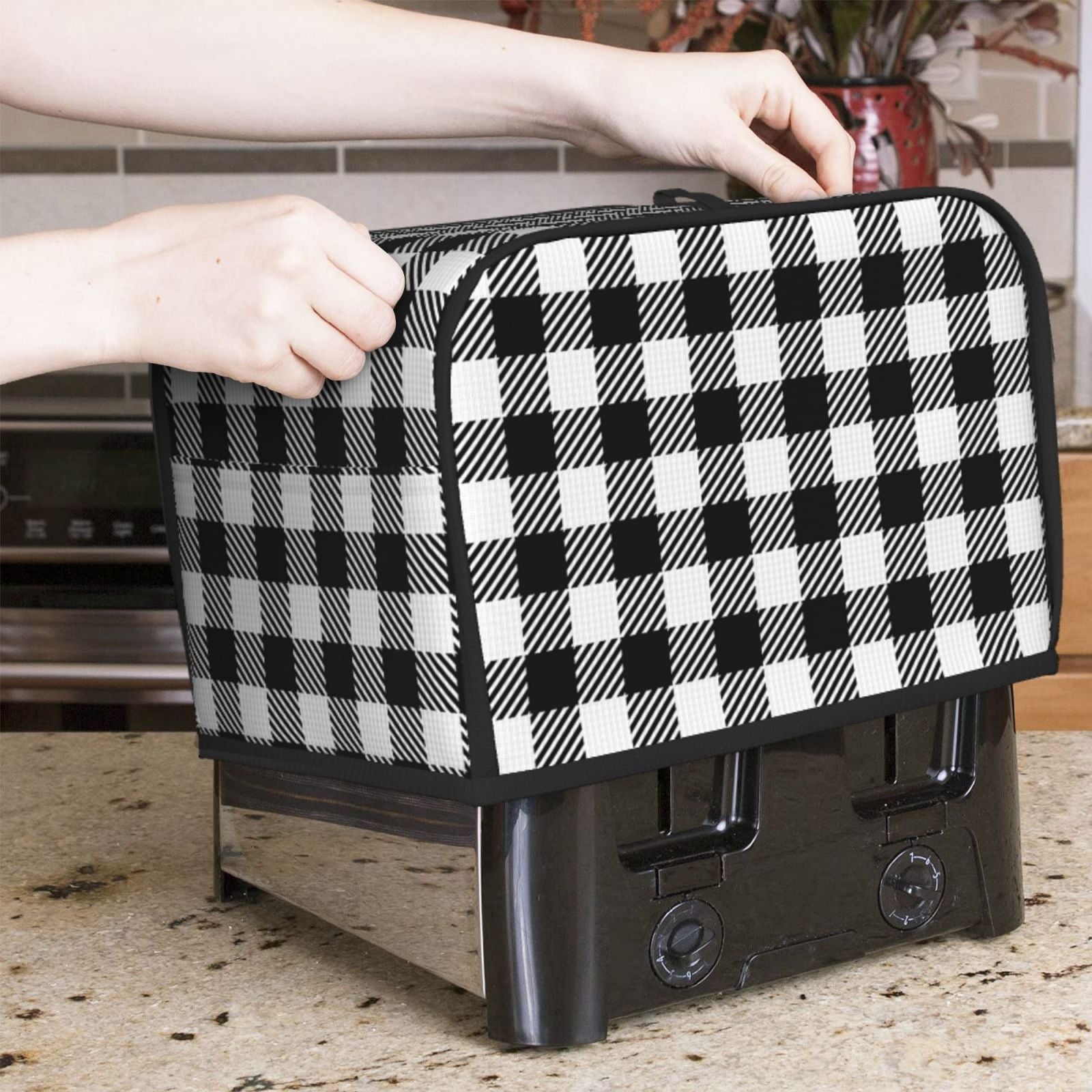 Plaid Quilted Toaster Cover Dust Protector for Kitchen Countertop 2-Slice