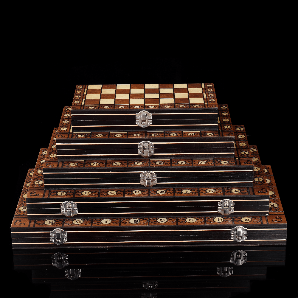 Wooden 3-in-1 Board Game Set with Chess Checkers Backgammon Foldable Portable