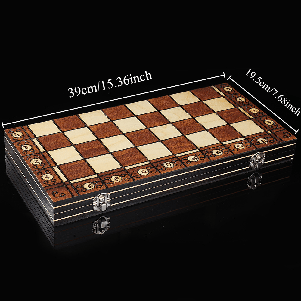 Wooden 3-in-1 Board Game Set with Chess Checkers Backgammon Foldable Portable