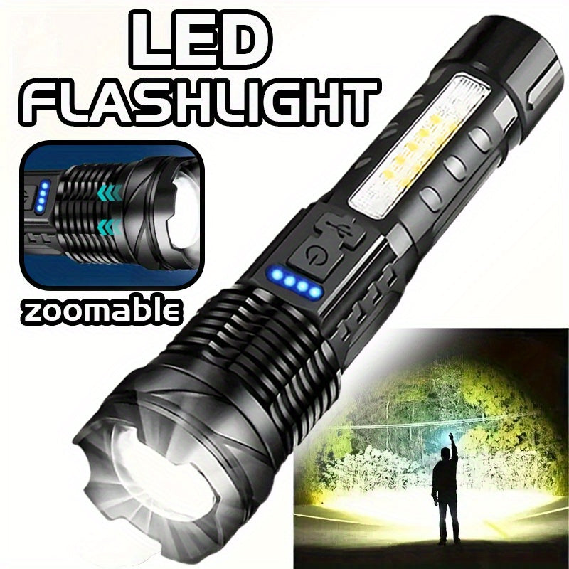Linterna LED recargable con haz ajustable para acampar, senderismo, pesca y correr