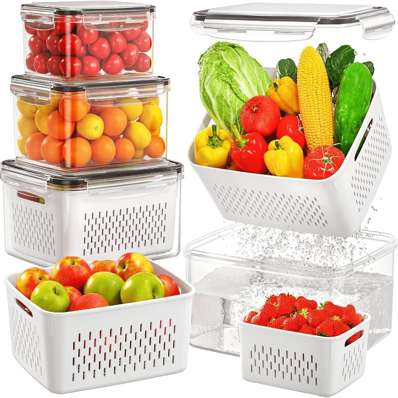 BPA-Free Fruit Storage Container with Drain Colander and Airtight Lid for Refrigerator