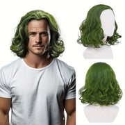 Men's Wavy Green Wig for Cosplay Halloween and Anime Costumes