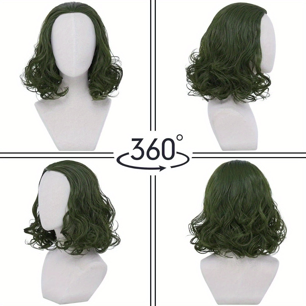 Men's Wavy Green Wig for Cosplay Halloween and Anime Costumes