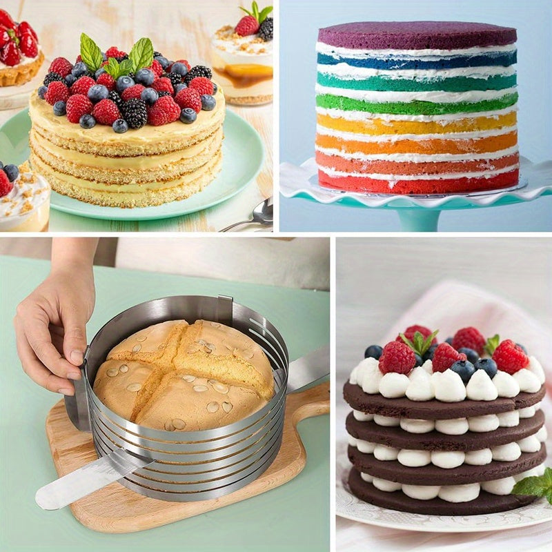 Adjustable Stainless Steel Cake Slicer 7-Level Precision Cutter Ring for 15-20cm Cakes