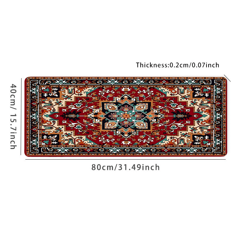 Large Boho Chic Gaming Mouse Pad with Antique Persian Carpet Design Non-Slip Rubber Base Stitched Edges Large Size