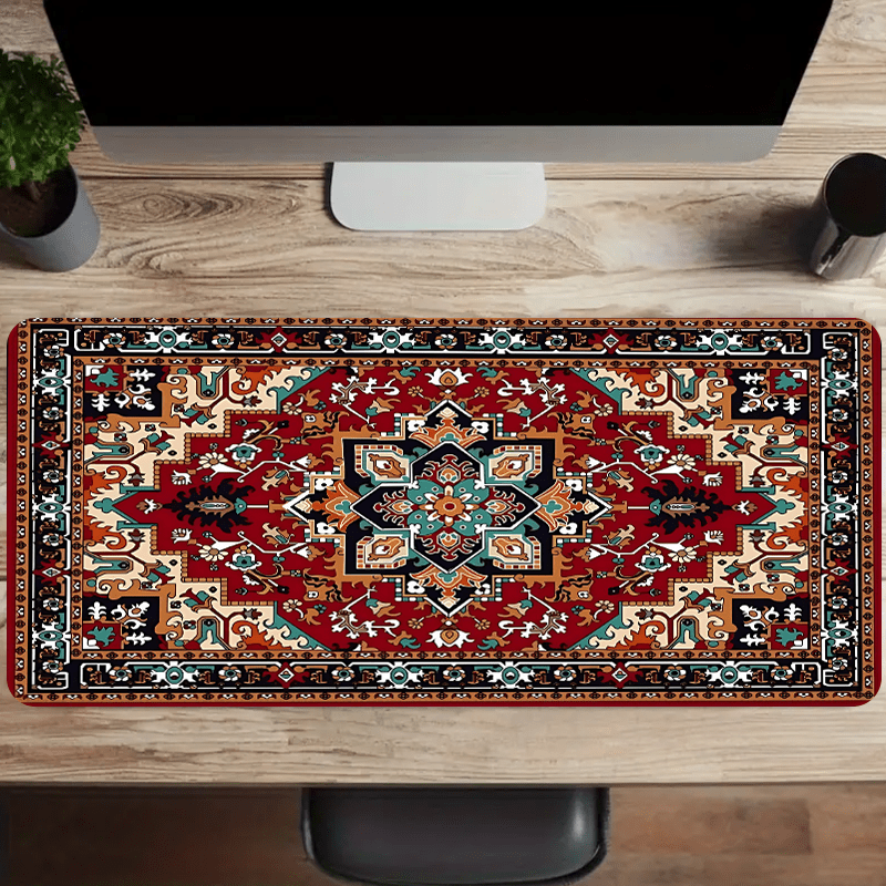 Large Boho Chic Gaming Mouse Pad with Antique Persian Carpet Design Non-Slip Rubber Base Stitched Edges Large Size