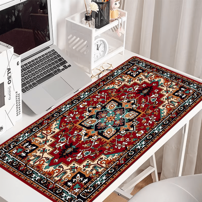 Large Boho Chic Gaming Mouse Pad with Antique Persian Carpet Design Non-Slip Rubber Base Stitched Edges Large Size