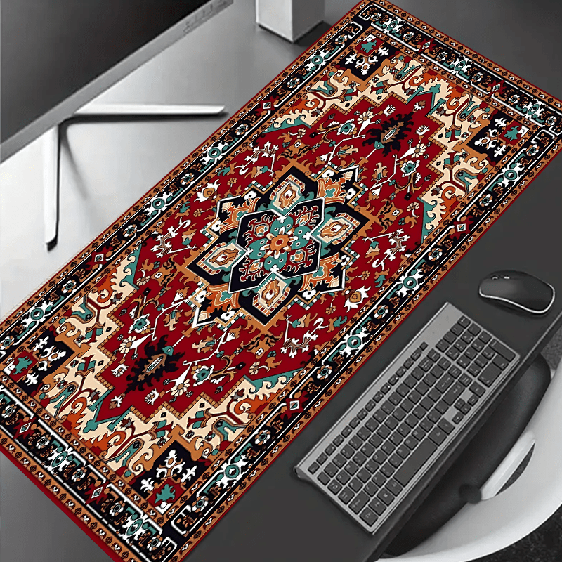 Large Boho Chic Gaming Mouse Pad with Antique Persian Carpet Design Non-Slip Rubber Base Stitched Edges Large Size