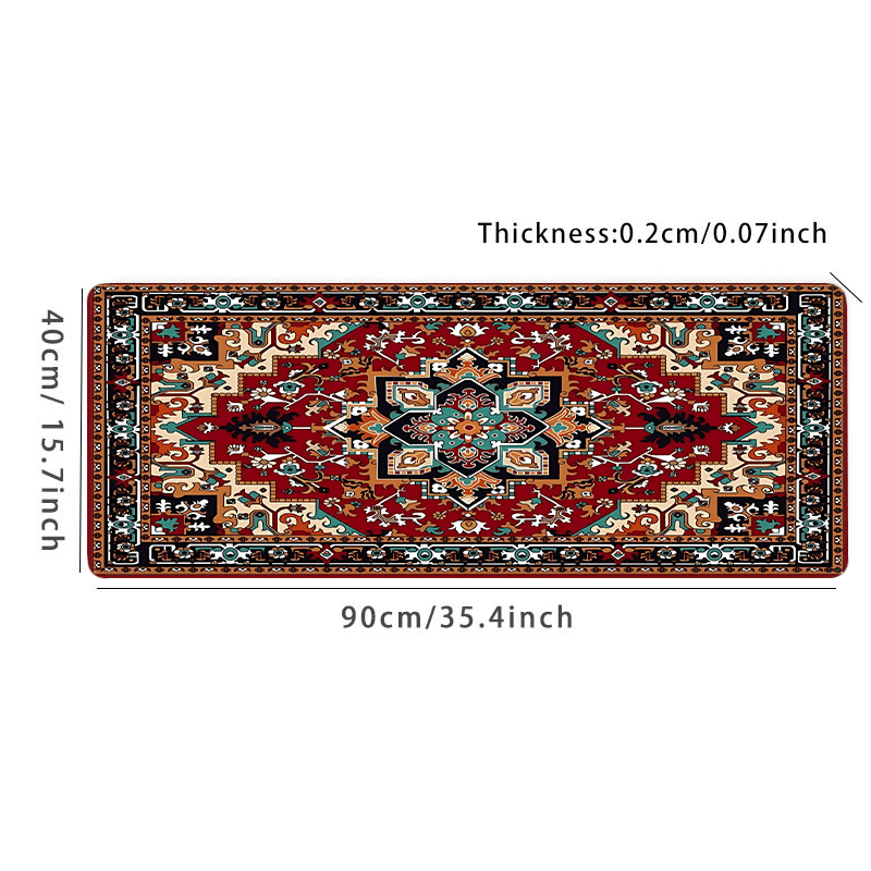 Large Boho Chic Gaming Mouse Pad with Antique Persian Carpet Design Non-Slip Rubber Base Stitched Edges Large Size