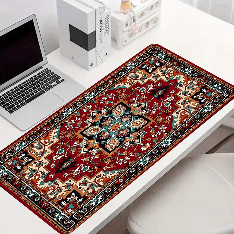 Large Boho Chic Gaming Mouse Pad with Antique Persian Carpet Design Non-Slip Rubber Base Stitched Edges Large Size