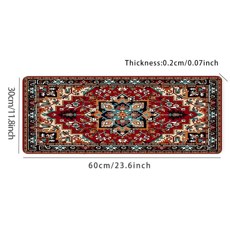 Large Boho Chic Gaming Mouse Pad with Antique Persian Carpet Design Non-Slip Rubber Base Stitched Edges Large Size