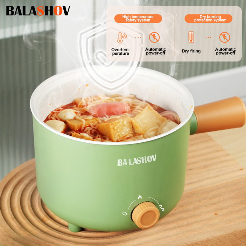 1.6L Electric Pot with Steamer Rack Non-Stick Saute Pan for Pasta Noodles and Hot Pot