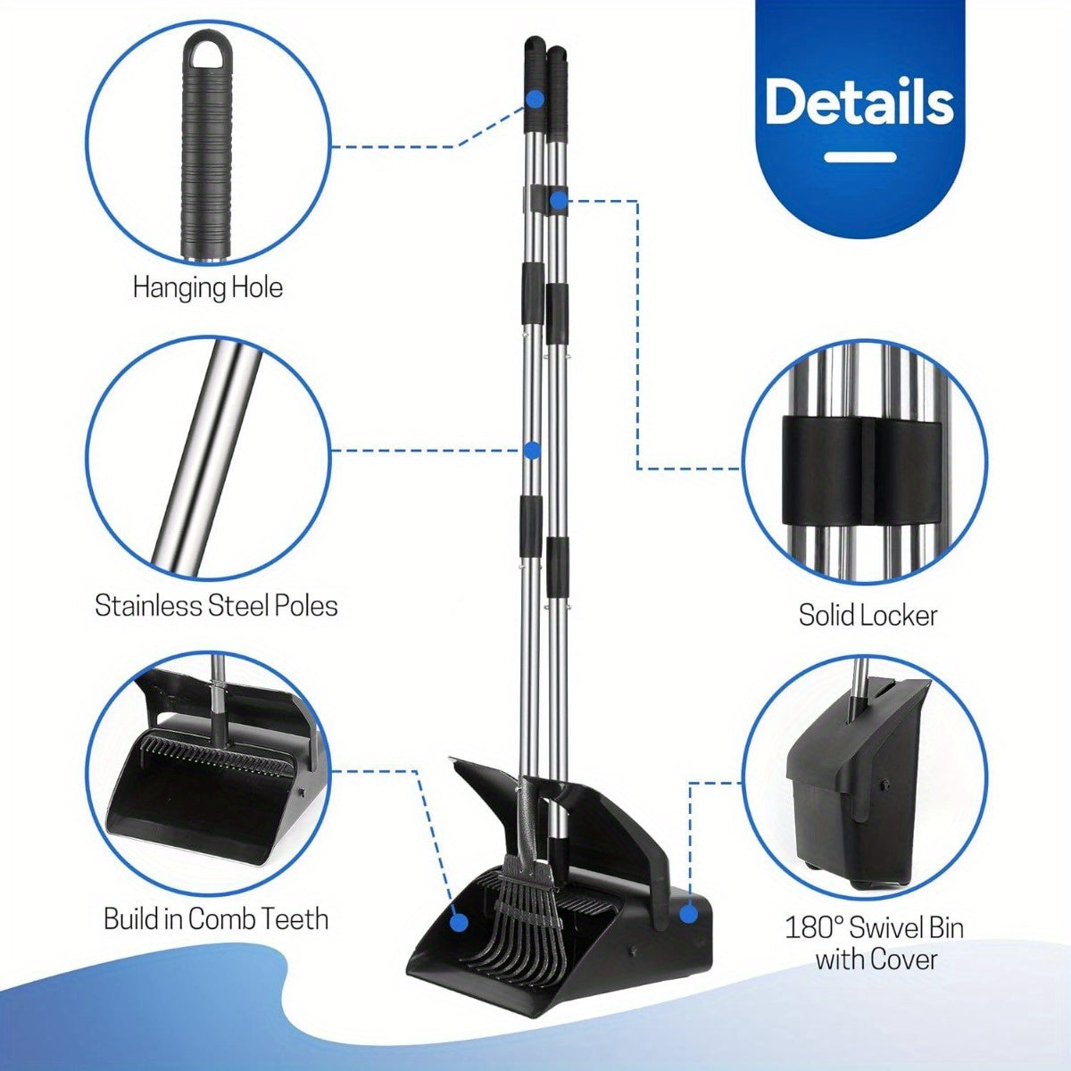 Stainless Steel Pet Waste Cleanup Kit with Pooper Scooper Rake Bin