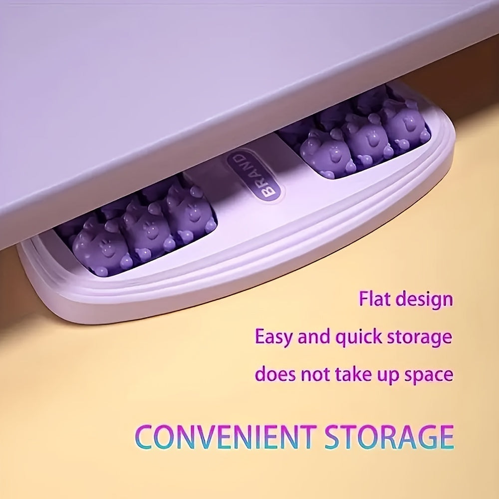 Uy sog'lig'i uchun mo'ljallangan, akupressura va plantar dam olish uchun 4-qatorli g'ildiraklar bilan jihozlangan binafsha rangli ikki nazoratli oyoq massaj qiluvchi.