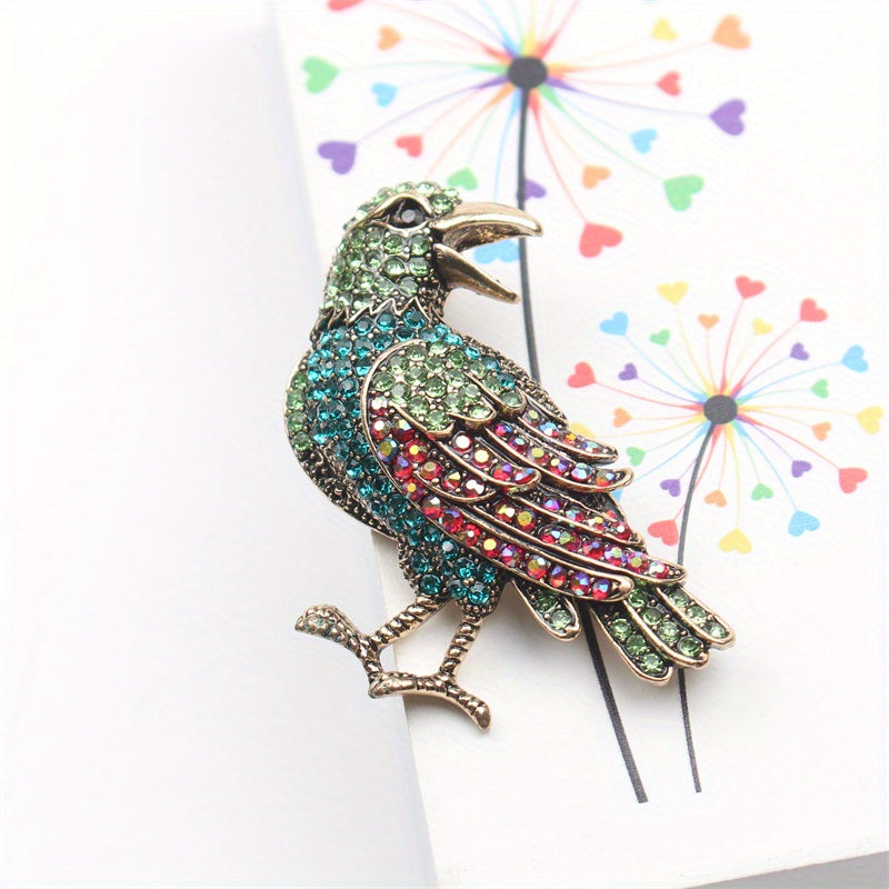 Vintage Bird Brooch Rhinestones Enamel Pin Animal Theme Non-Slip Jewelry