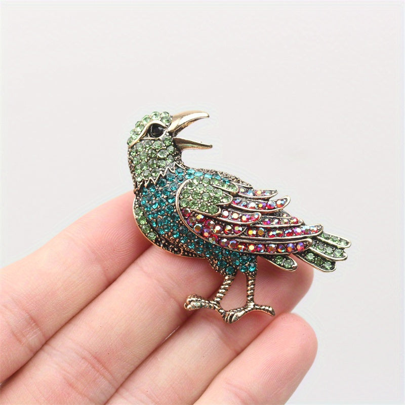 Vintage Bird Brooch Rhinestones Enamel Pin Animal Theme Non-Slip Jewelry